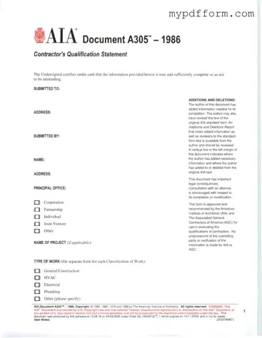 Fill in Your AIA A305 Form