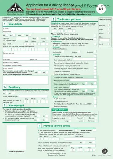 Fill in Your D1 Dvla Form