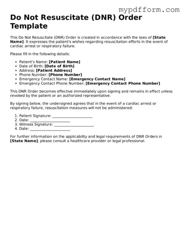 Fillable Do Not Resuscitate Order Document