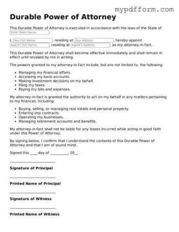 Fillable Durable Power of Attorney Document