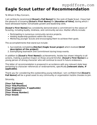 Fillable Eagle Scout Letter of Recommendation Document