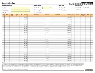 Fill in Your Electrical Panel Schedule Form