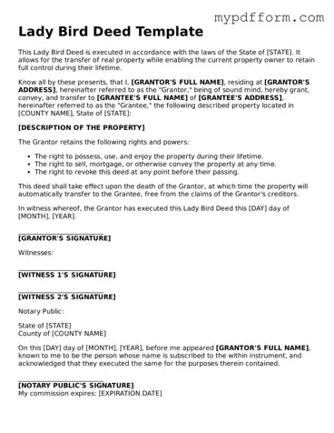 Fillable Lady Bird Deed Document