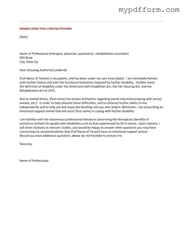 Fill in Your Emotional Support Animal Letter Form