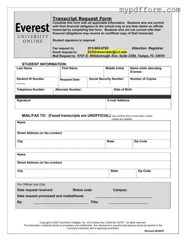 Fill in Your Everest University Transcript Form