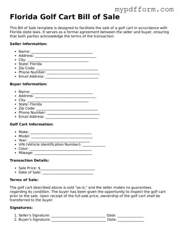 Valid  Golf Cart Bill of Sale Template for Florida