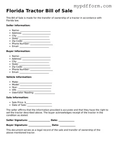 Valid  Tractor Bill of Sale Template for Florida