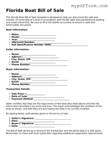 Valid  Boat Bill of Sale Template for Florida
