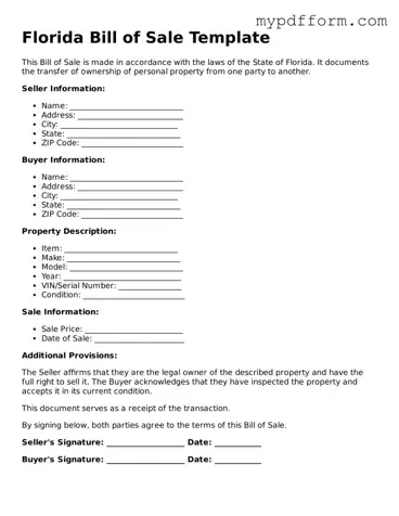 Valid  Bill of Sale Template for Florida