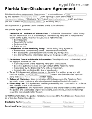 Valid  Non-disclosure Agreement Template for Florida