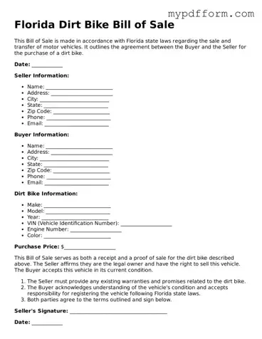 Valid  Dirt Bike Bill of Sale Template for Florida