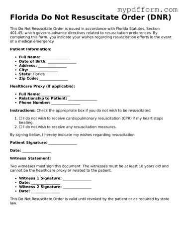 Valid  Do Not Resuscitate Order Template for Florida