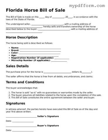Valid  Horse Bill of Sale Template for Florida