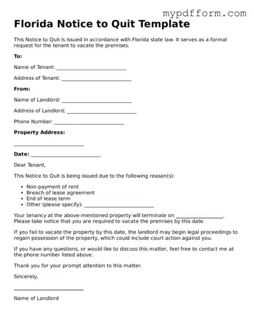 Valid  Notice to Quit Template for Florida
