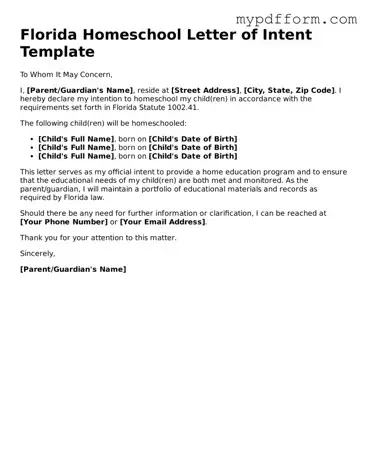 Valid  Homeschool Letter of Intent Template for Florida