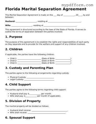 Valid  Marital Separation Agreement Template for Florida
