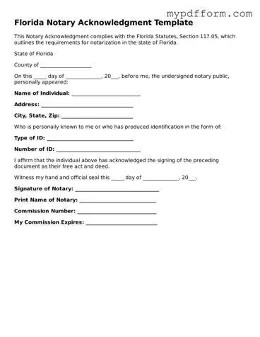 Valid  Notary Acknowledgement Template for Florida