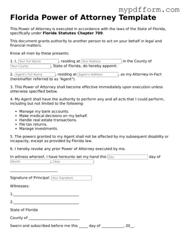 Valid  Power of Attorney Template for Florida