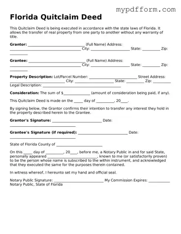 Valid  Quitclaim Deed Template for Florida