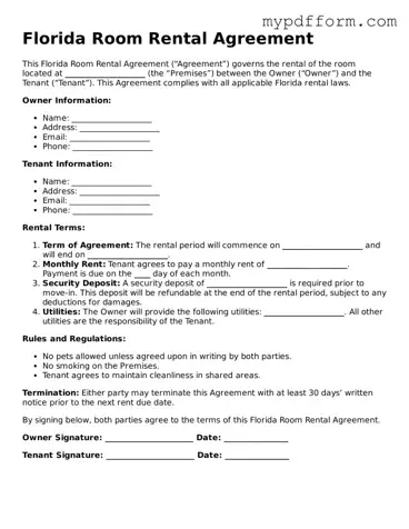 Valid  Room Rental Agreement Template for Florida