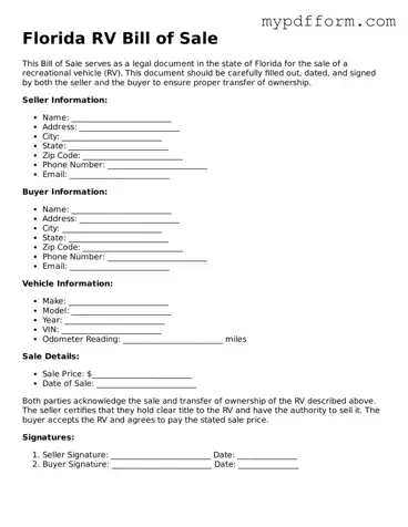 Valid  RV Bill of Sale Template for Florida