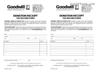 Fill in Your Goodwill donation receipt Form