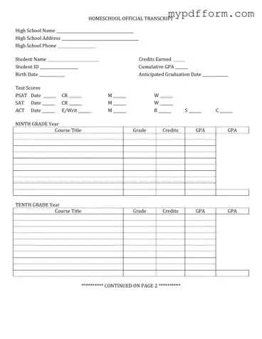 Fill in Your High School Transcript Form