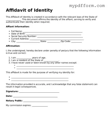 Fillable Affidavit of Identity Document