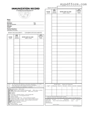 Fill in Your Immunization Record Form