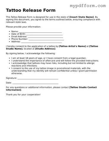 Fillable Tattoo Release Document