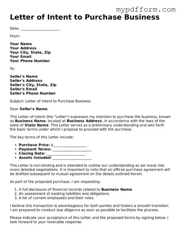 Fillable Letter of Intent to Purchase Business Document
