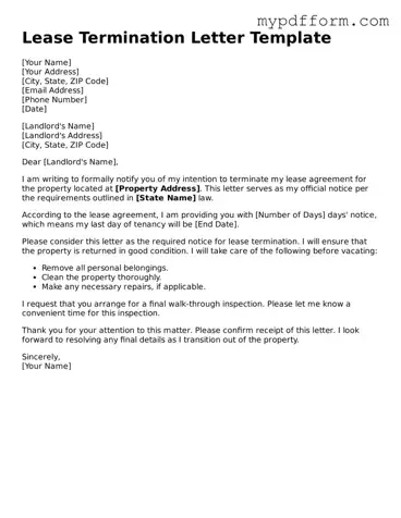 Fillable Lease Termination Letter Document