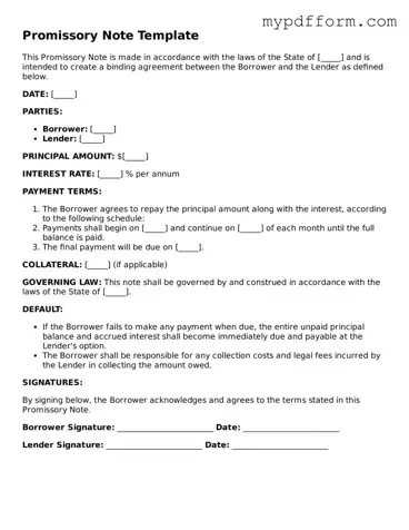 Fillable Promissory Note Document