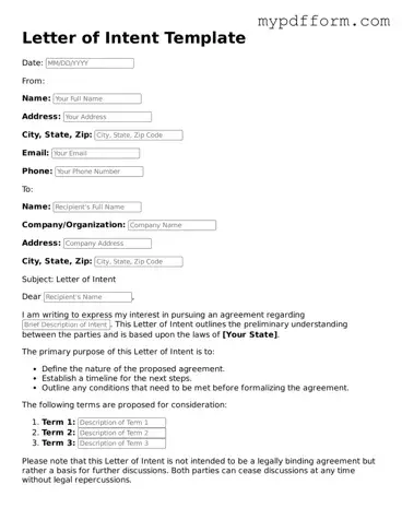 Fillable Letter of Intent Document