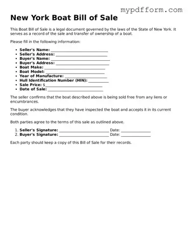 Valid  Boat Bill of Sale Template for New York