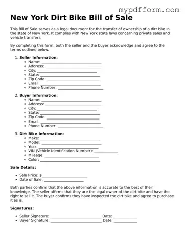 Valid  Dirt Bike Bill of Sale Template for New York