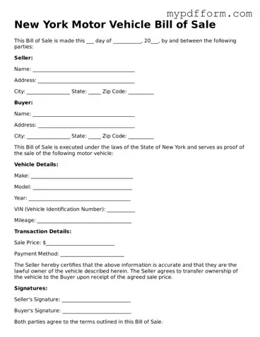 Valid  Motor Vehicle Bill of Sale Template for New York