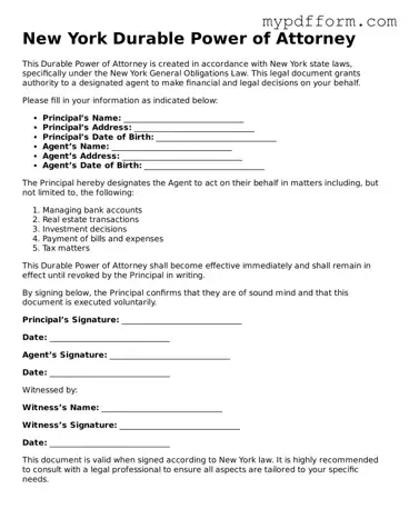 Valid  Durable Power of Attorney Template for New York