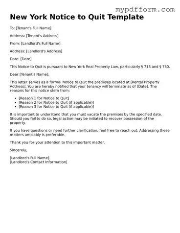 Valid  Notice to Quit Template for New York
