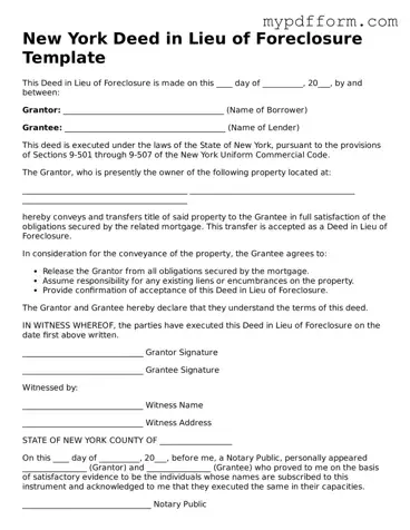 Valid  Deed in Lieu of Foreclosure Template for New York