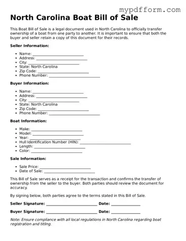 Valid  Boat Bill of Sale Template for North Carolina