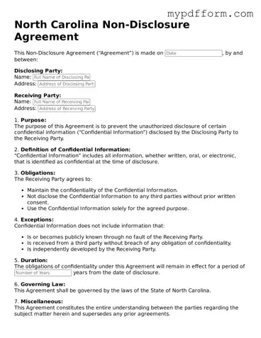 Valid  Non-disclosure Agreement Template for North Carolina