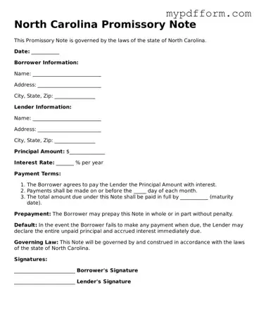 Valid  Promissory Note Template for North Carolina
