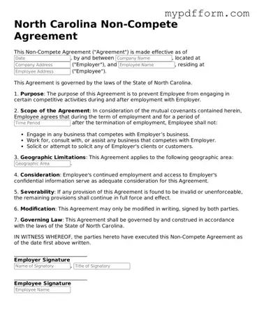 Valid  Non-compete Agreement Template for North Carolina