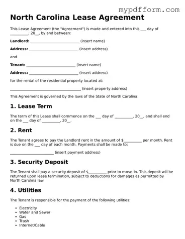 Valid  Lease Agreement Template for North Carolina