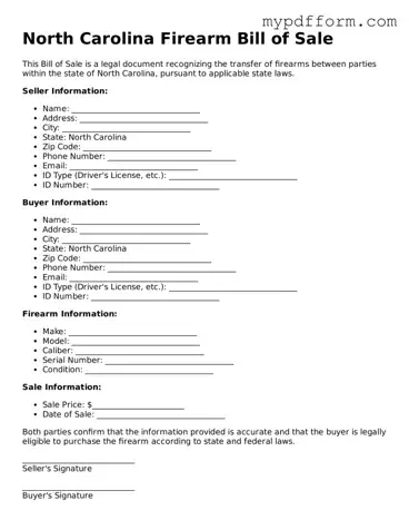 Valid  Firearm Bill of Sale Template for North Carolina