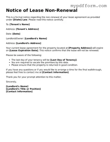 Fillable Notice of Lease Non-Renewal Document