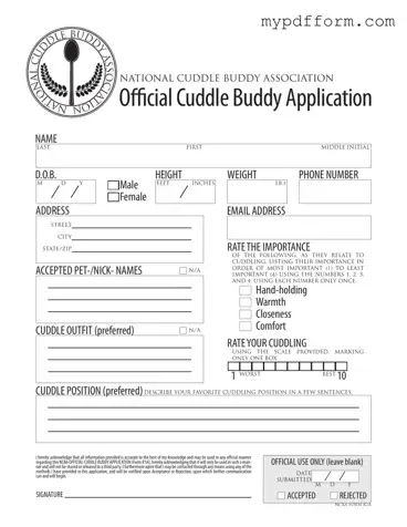 Fill in Your Cuddle Buddy Application Form