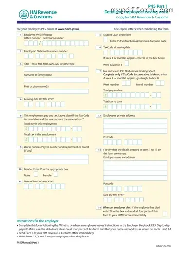 Fill in Your P 45 It Form