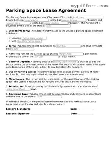 Fillable Parking Space Lease Agreement Document